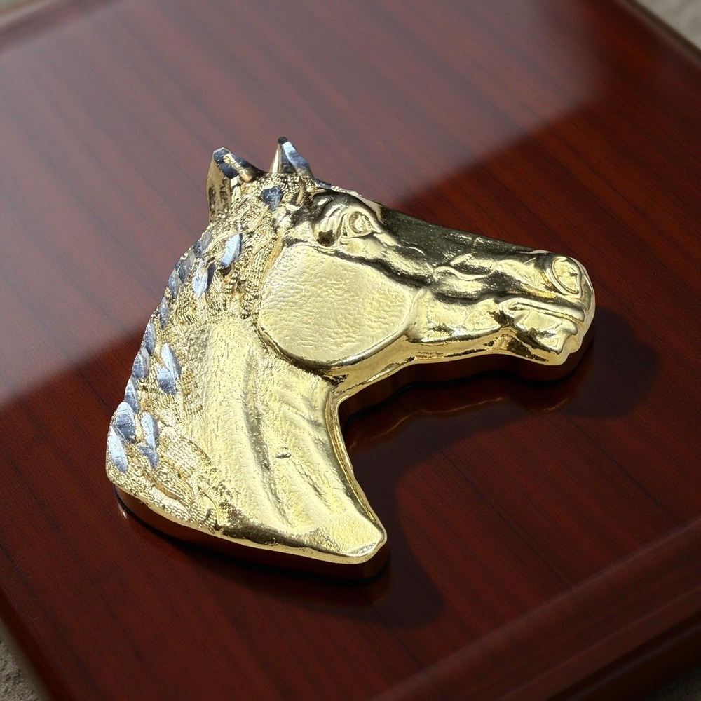 Gold Tone Horse Head Brooch – Diamond Cut Mane – Marked Sterling, Tests as Costu